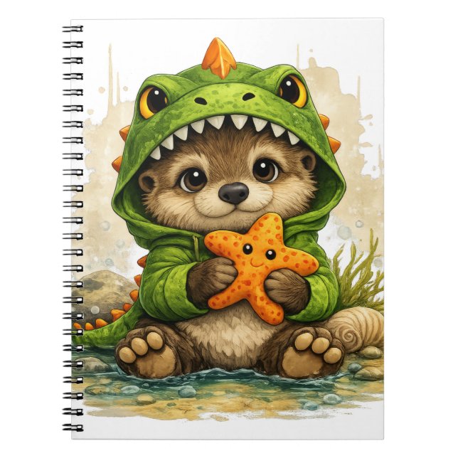 Cute Otter Dino Costume Kawaii Notebook Anteckningsbok (Framsidan)