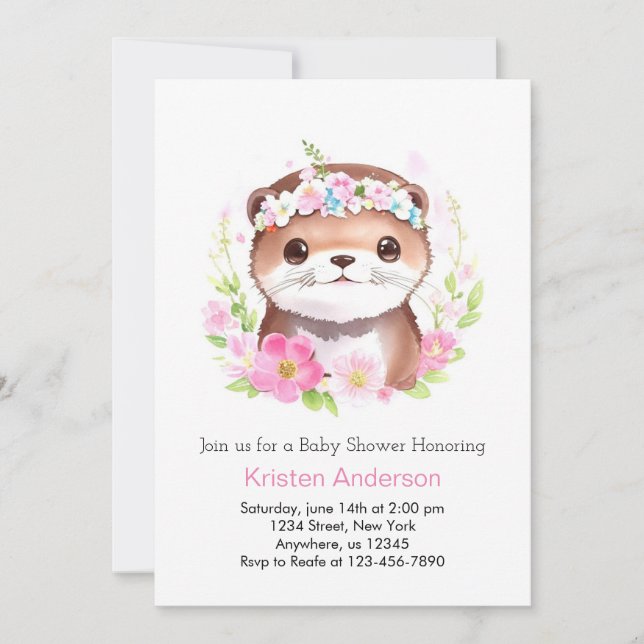 Cute Otter Dreams i Rosa Girl Baby Shower Inbjudningar (Framsida)