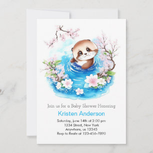 Cute Otter Enchanted Blue Blommigt Boy Shower Inbjudningar