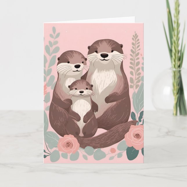 Cute Otter Family Kort (Framsida)