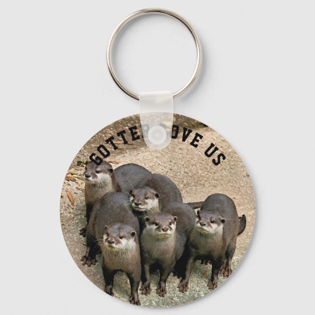 Cute Otter Family Wildlife Photo | Funny Otter Nyckelring (Framsida)