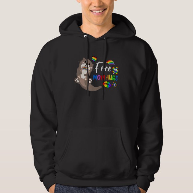 Cute Otter Free Mom Hugs LGBT Rainbow Gay Pride Mo Hoodie (Framsida)