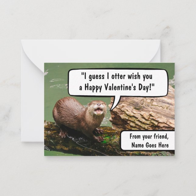Cute Otter Funny School Valentine Day Anteckningskort (Baksida)