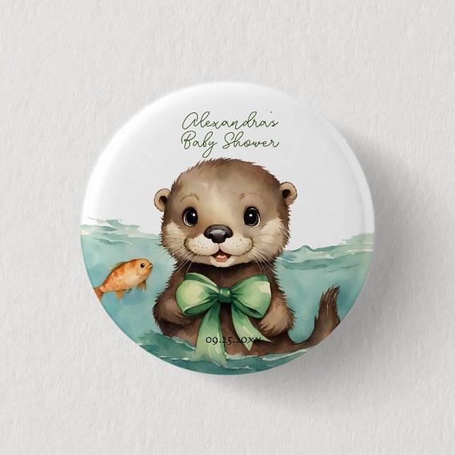 Cute Otter Gender Neutral Baby Shower Knapp (Framsida)
