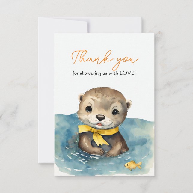 Cute Otter Gender Neutral Baby Shower Tack Kort (Framsida)