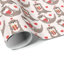 Cute Otter Gift Red Heart Barns födelsedag Presentpapper