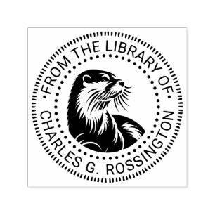 Cute Otter Head #2 Rund Bibliotek Bok Namn Självfärgande Stämpel