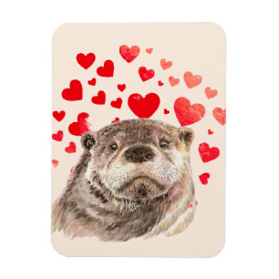 Cute Otter Hearts Sending Kärlek Animal Magnet