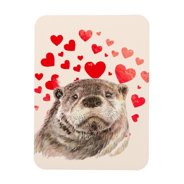 Cute Otter Hearts Sending Kärlek Animal Magnet (Vertikal)