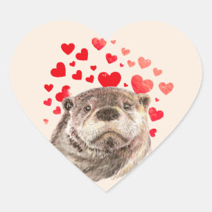 Cute Otter Hearts skickar hela Kärlek  Hjärtformat Klistermärke