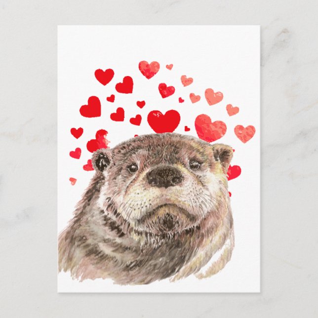 Cute Otter Hearts skickar hela Kärlek Vykort (Framsida)
