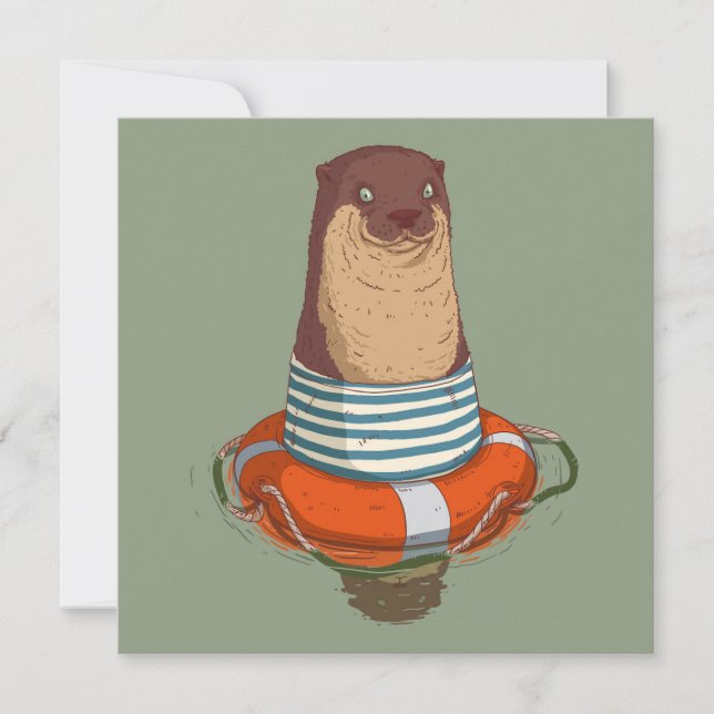 Cute Otter Helgdag Card Julkort (Framsida)
