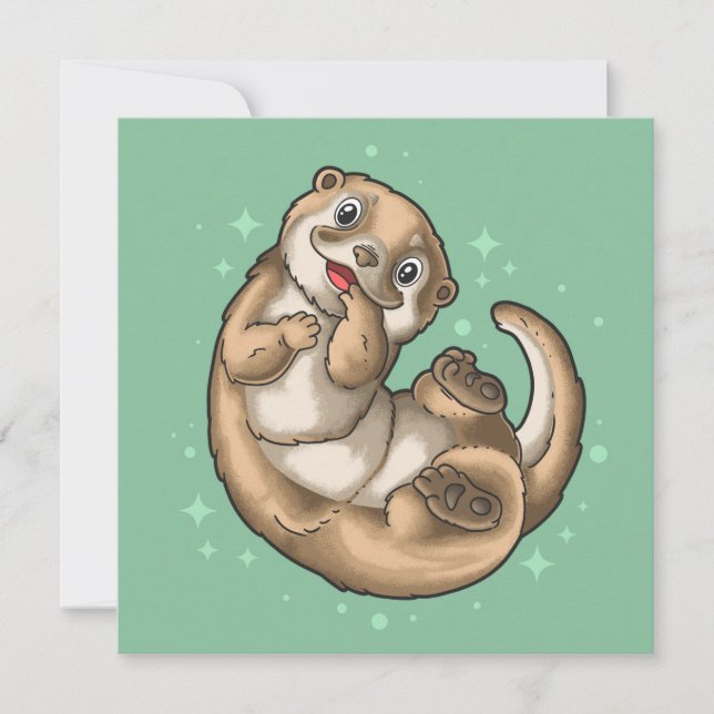 Cute Otter Helgdag Card Julkort (Framsida)