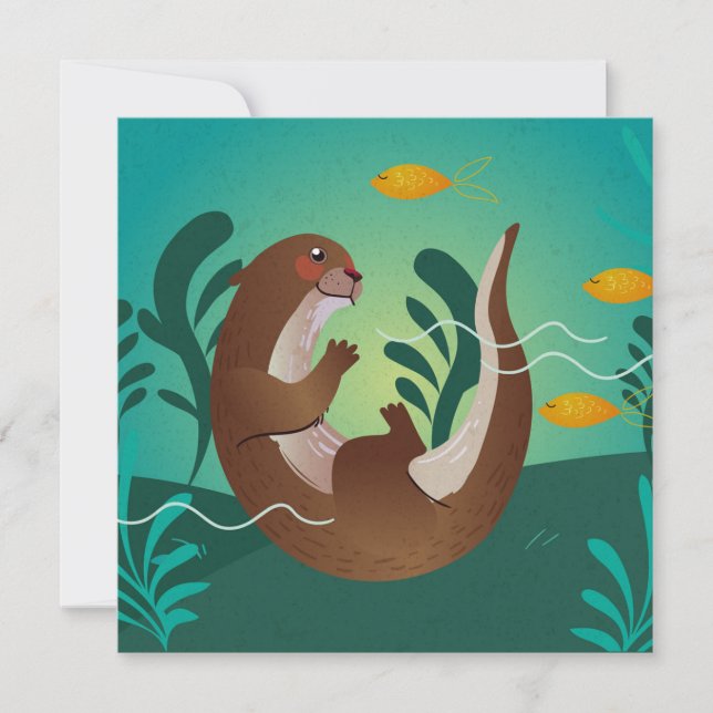 Cute Otter Helgdag Card Julkort (Framsida)