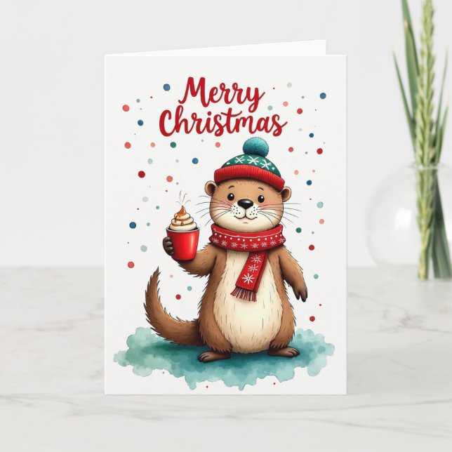 Cute Otter Hett Cocoa God jul Helgdag Card Kort (Framsida)