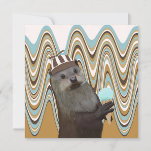 Cute Otter Holding Ice kräm på wirl-bakgrunden
