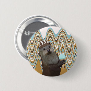 Cute Otter Holding Ice kräm på wirl-bakgrunden Knapp