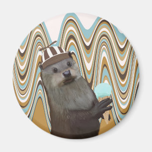 Cute Otter Holding Ice kräm på wirl-bakgrunden Magnet