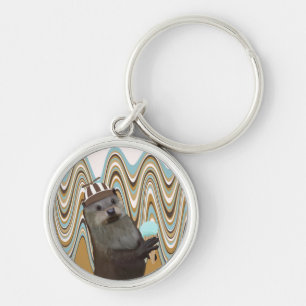 Cute Otter Holding Ice kräm på wirl-bakgrunden Rund Silverfärgad Nyckelring