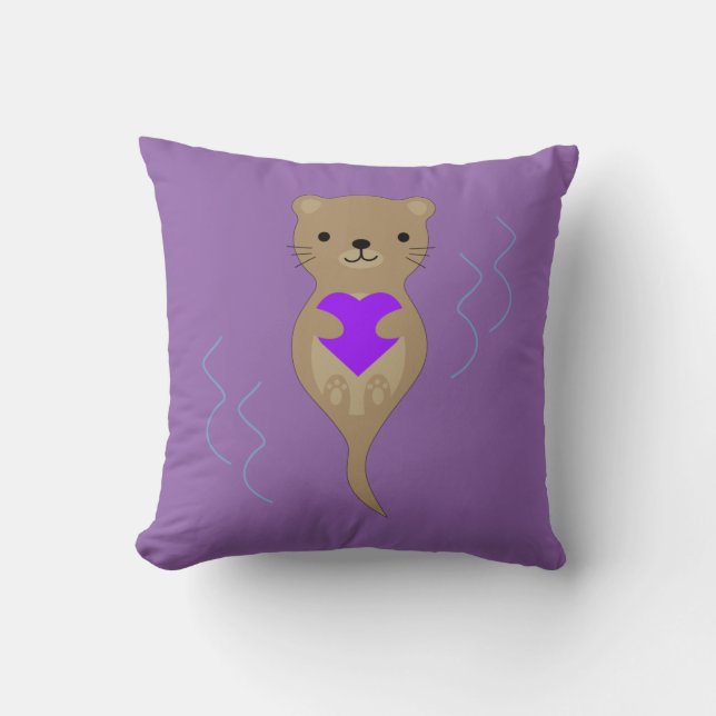 Cute Otter Hugger ett Lila Heart Kudde (Framsida)