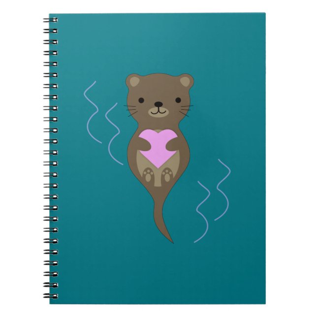 Cute Otter Hugger ett Rosa Heart Anteckningsbok (Framsidan)