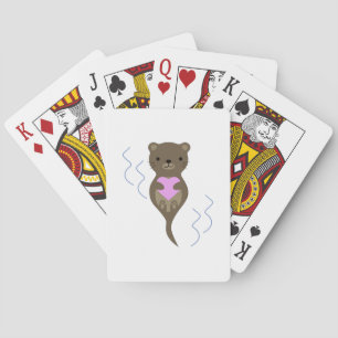 Cute Otter Hugger ett Rosa Heart Casinokort