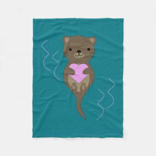 Cute Otter Hugger ett Rosa Heart Fleecefilt