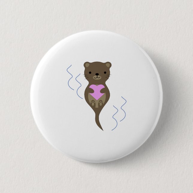 Cute Otter Hugger ett Rosa Heart Knapp (Framsida)