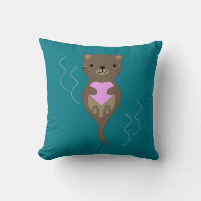 Cute Otter Hugger ett Rosa Heart Kudde (Framsida)