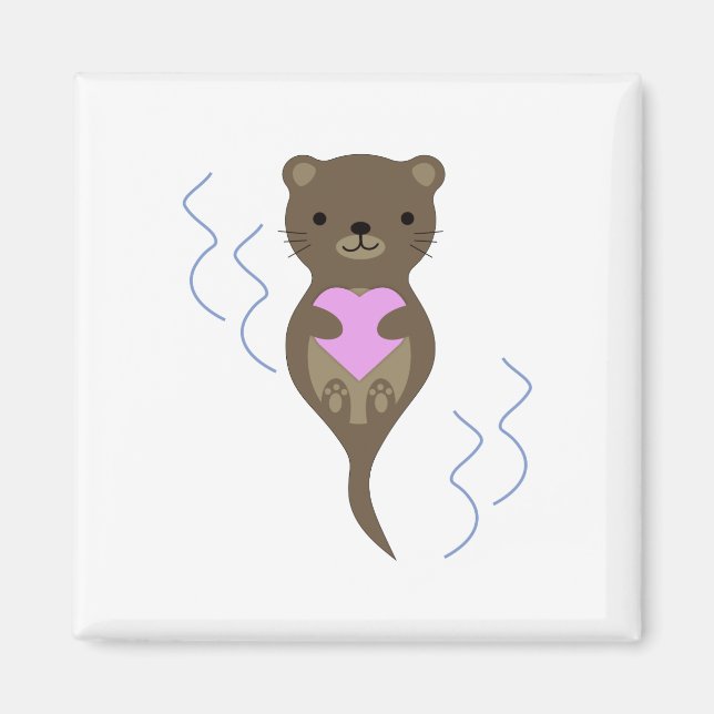 Cute Otter Hugger ett Rosa Heart Magnet (Framsidan)