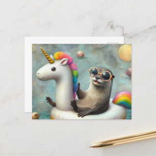 Cute Otter i en Flytande Unicorn Vykort