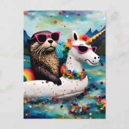 Cute Otter i en Unicorn Floatie på en Flutit Resa Vykort