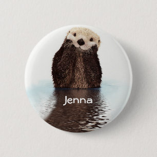 Cute Otter i Vatten Knapp