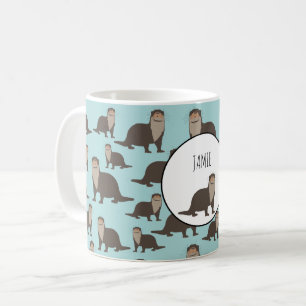 Cute Otter Illustration Mönster Kaffemugg