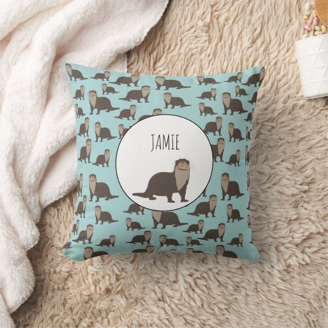 Cute Otter Illustration Mönster Kudde (Filt)