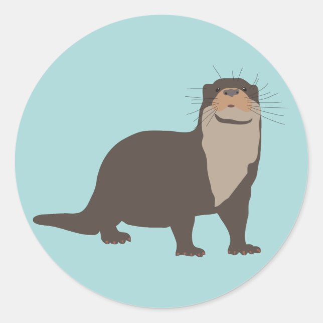 Cute Otter Illustration Runt Klistermärke (Framsida)