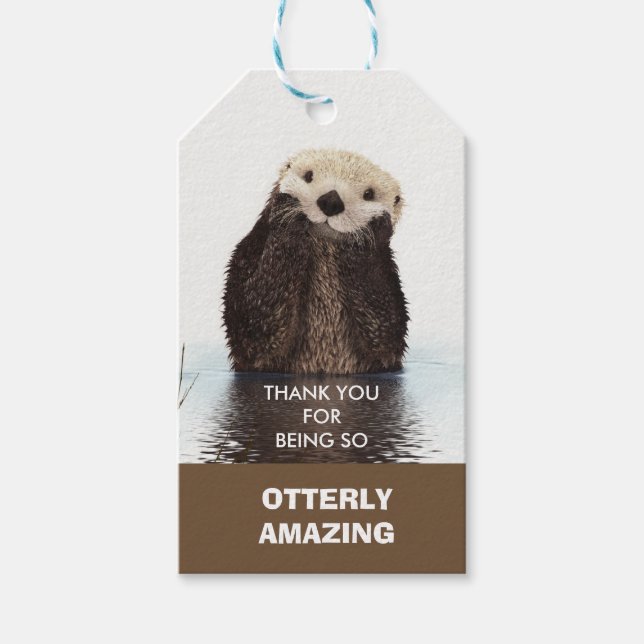 Cute Otter Image Pun - Otterly Fantastisk Tack Presentetikett (Framsidan)