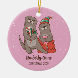 Cute Otter jul Animal Snö Winter Helgdag Julgransprydnad Keramik