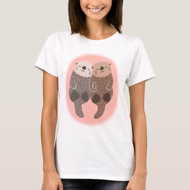 Cute Otter, koppel, låsning av Lycklig, utsida, ut T Shirt (Framsida)