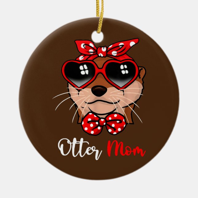 Cute Otter Mamma Funny Bow Turban Glass Julgransprydnad Keramik (Framsidan)