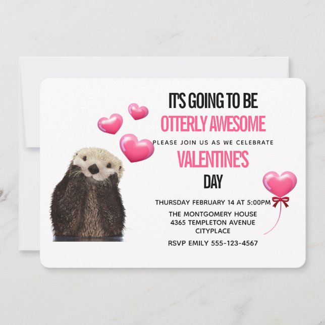 Cute Otter med Hearts Valentine Day Party Inbjudningar (Framsida)