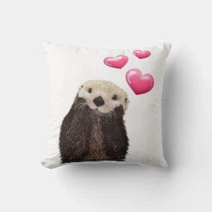 Cute Otter med Kärlek Hearts Kudde