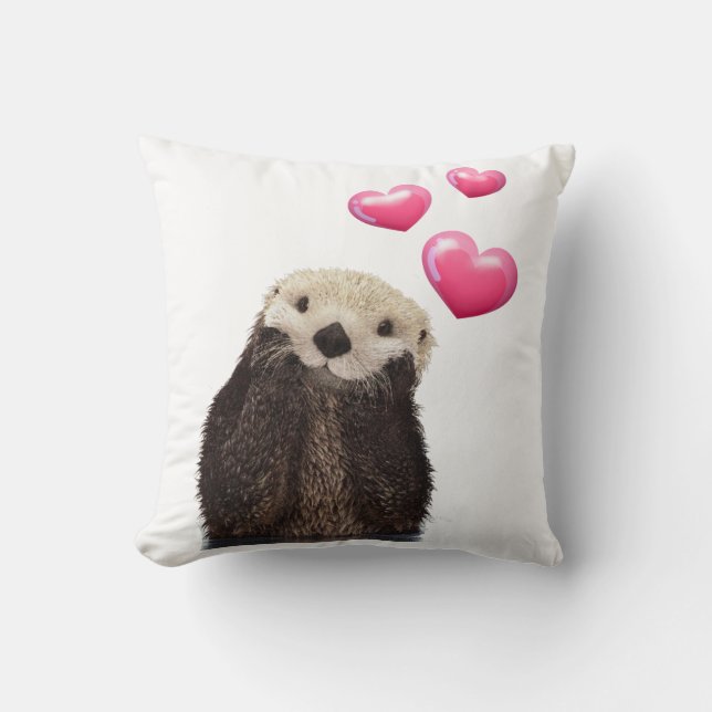 Cute Otter med Kärlek Hearts Kudde (Framsida)