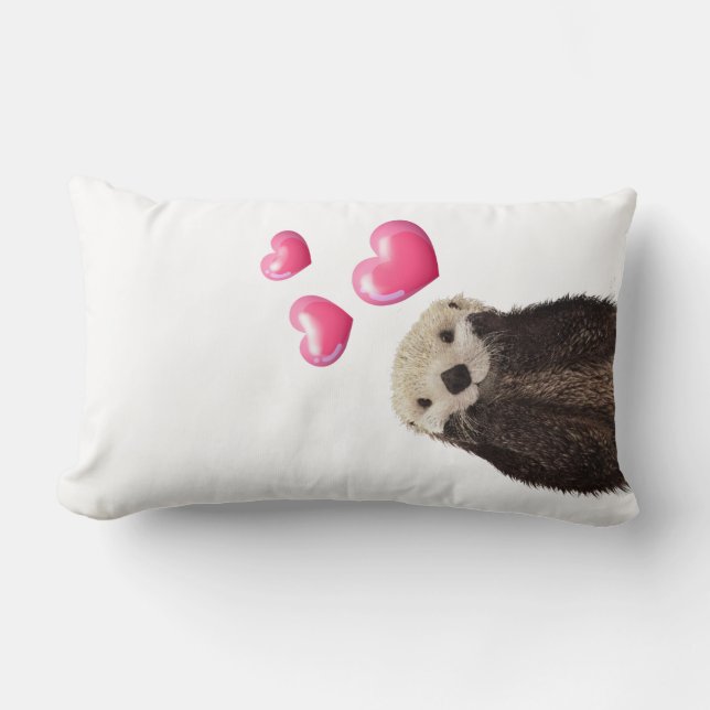 Cute Otter med Kärlek Hearts Lumbarkudde (Framsida)