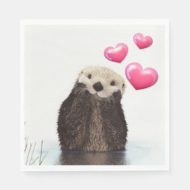 Cute Otter med Kärlek Hearts Pappersservett (Framsidan)