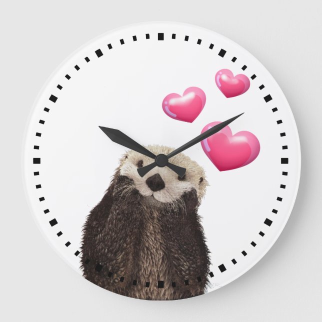 Cute Otter med Kärlek Hearts Stor Klocka (Framsida)