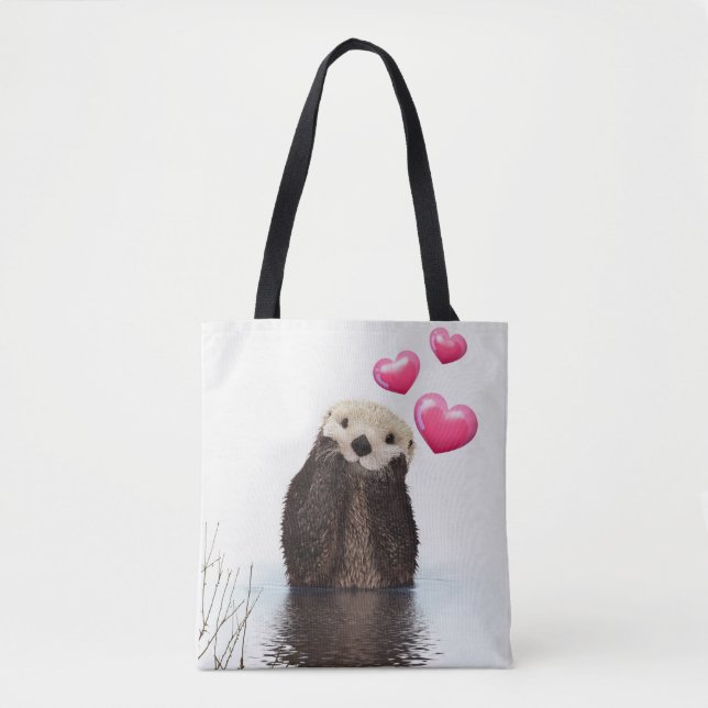 Cute Otter med Kärlek Hearts Tygkasse (Framsida)