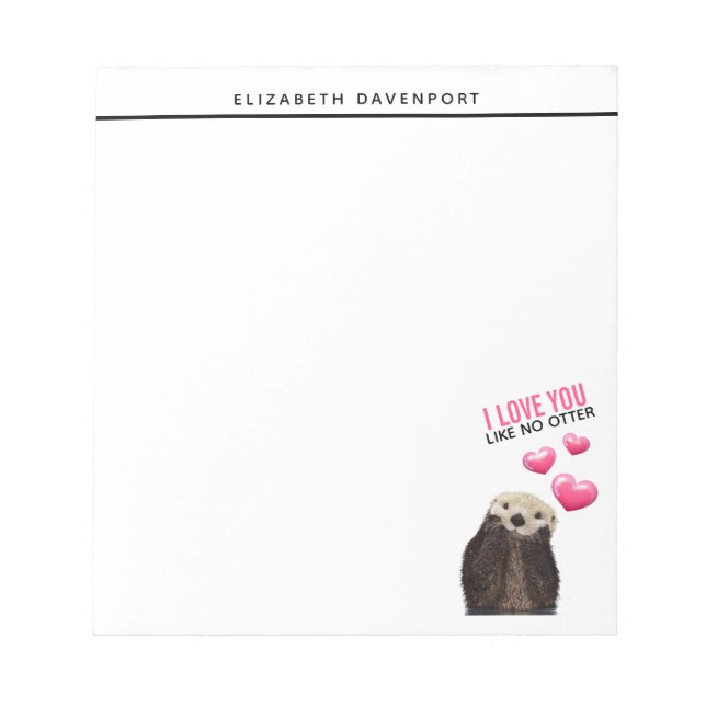 Cute Otter med Rosa Hearts Kärlek You Pun Anteckningsblock (Framsida)