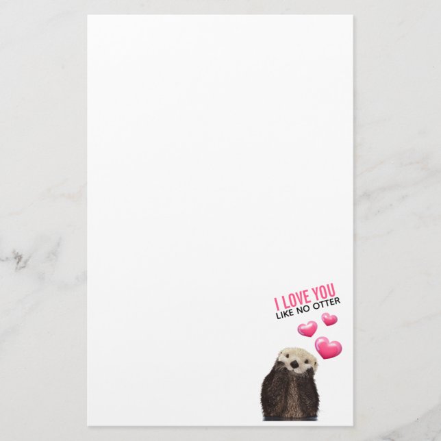 Cute Otter med Rosa Hearts Kärlek You Pun Brevpapper (Framsida)