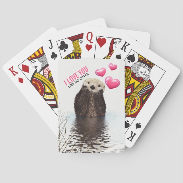 Cute Otter med Rosa Hearts Kärlek You Pun Casinokort (Baksidan)